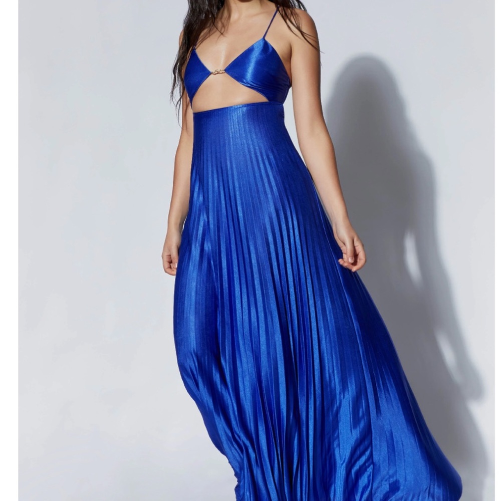 Fareeba pleated maxi dress-Persian blue Meshki